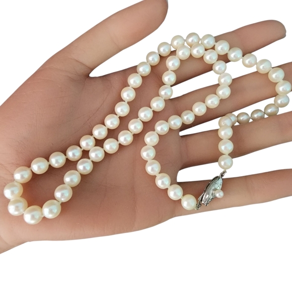 Vintage Jewelry - Vintage pearl necklace 925 sterling silver filigree clasp real pearls A0325 -Q1